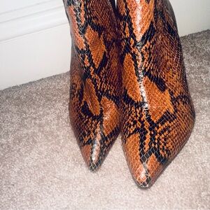 SCHUTZ Brown and Black Snakeskin Heeled Boots
